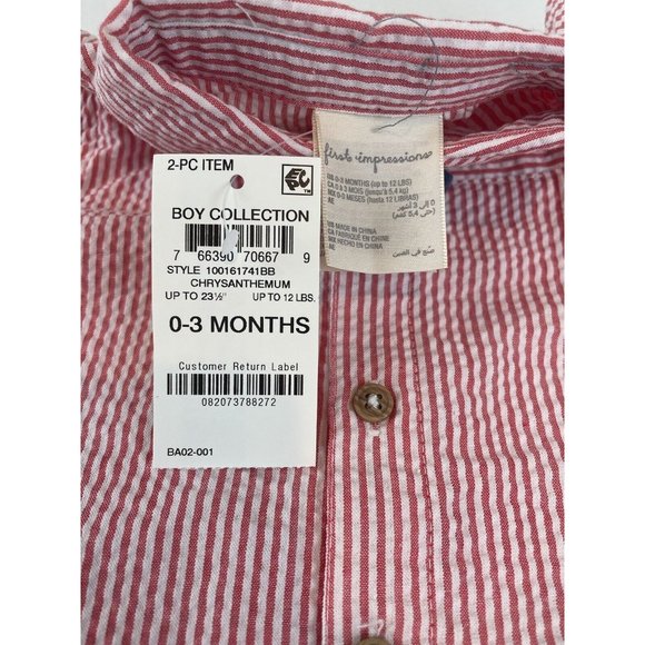 Infant Boys First Impressions Searsucker Striped Button Down Bow Tie Red White - Picture 5 of 6